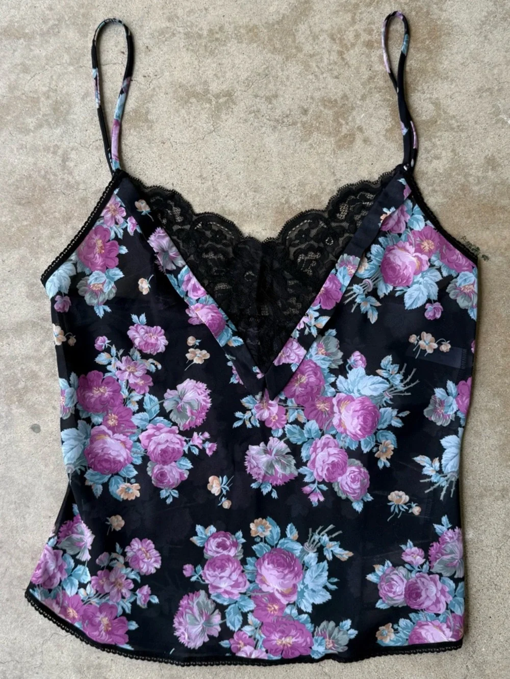 Sheer Mystique Maidenform top 32 VINTAGE floral lace cami rose scalloped hem - Picture 7 of 7